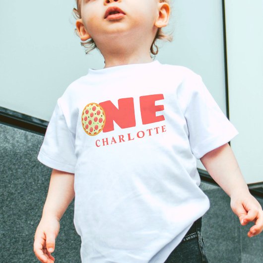 Schattige Modern First Birthday Pizza Party Aangep