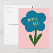 Schattige Modern Flower Blauw en Roze Bedankt Briefkaart (Voorkant / Achterkant)