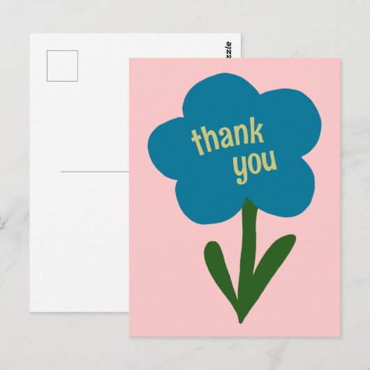 Schattige Modern Flower Blauw en Roze Bedankt Briefkaart (Voorkant / Achterkant)
