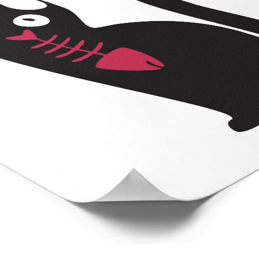 Schattige Modern Funny Joke Cartoon Black Cat Pran Poster (Hoek)