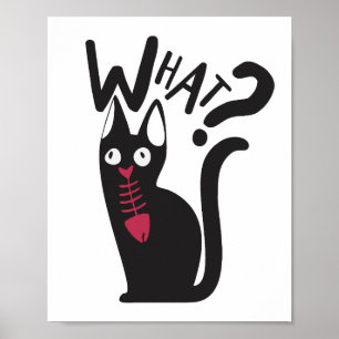 Schattige Modern Funny Joke Cartoon Black Cat Pran Poster