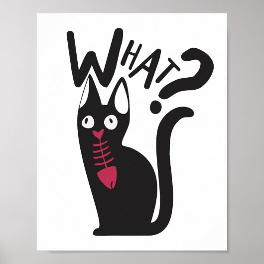 Schattige Modern Funny Joke Cartoon Black Cat Pran Poster (Voorkant)