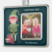 Schattige Modern Grappig Modern Christmas Elf Gift Verzilverd Omlijst Ornament (Links)