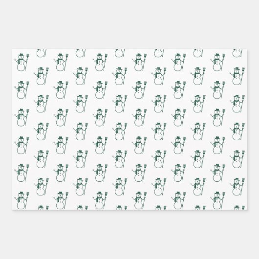 Schattige Modern Groen Sneeuwman Kerstbomen Script Inpakpapier Vel (Voorkant 3)