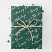 Schattige Modern Groen Sneeuwman Kerstbomen Script Inpakpapier Vel (In situ)