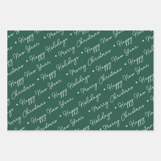 Schattige Modern Groen Sneeuwman Kerstbomen Script Inpakpapier Vel (Voorkant)