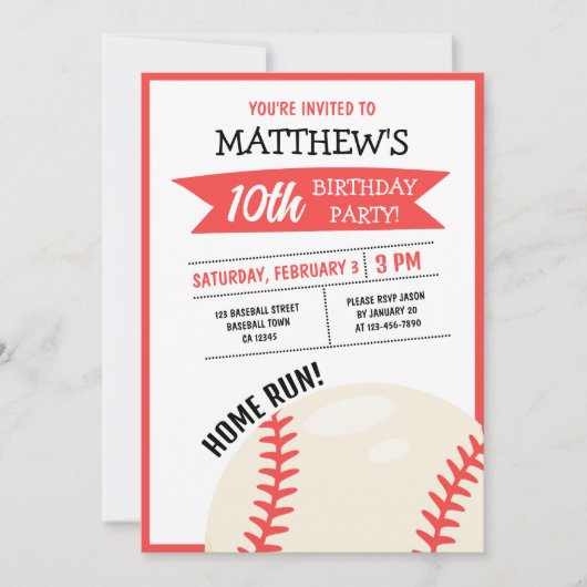 Schattige Modern Groot Baseball Lint Kids Verjaard Kaart (Voorkant)