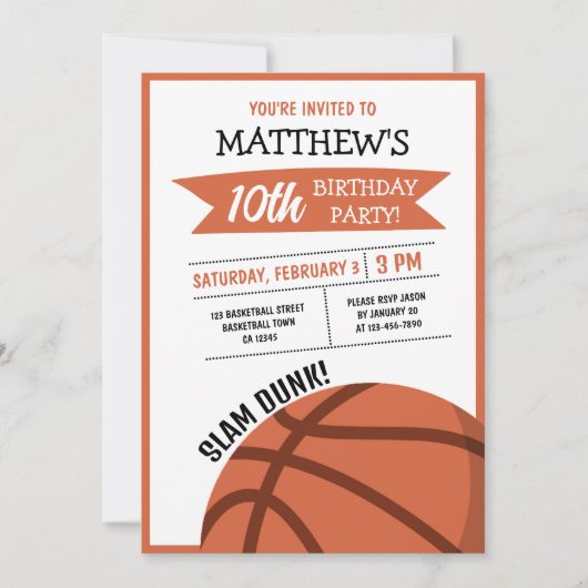 Schattige Modern Groot Basketbal Lint Kinderen Ver Kaart (Voorkant)