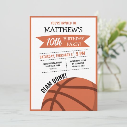 Schattige Modern Groot Basketbal Lint Kinderen Ver Kaart (Staand voorkant)