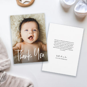 Schattige Modern Handlettering Boy Foto Baby showe Bedankkaart