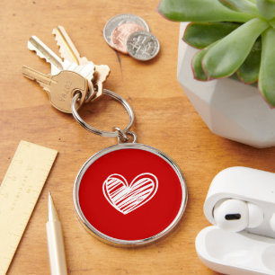 Schattige Modern Hearts Rood Eenvoudige Valentijns Sleutelhanger