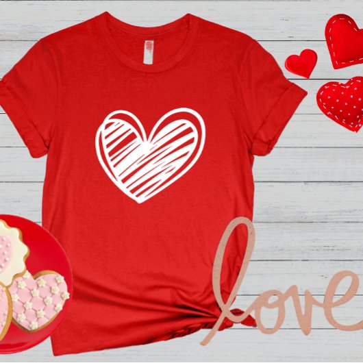 Schattige Modern Hearts Wit Rood Womens Valentijns T-shirt
