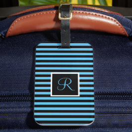 Schattige Modern Initiaal Letter Blauw en Zwart Ge Bagagelabel