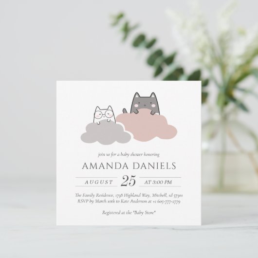 Schattige modern kitten Baby shower Kaart (Staand voorkant)