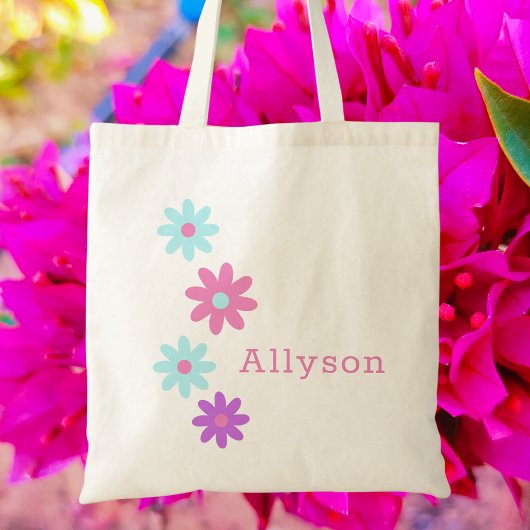 Schattige Modern Kleurrijk Bloemen Botanisch Meisj Tote Bag
