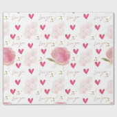 Schattige Modern Love You Bloemen Harten Wit Cadeaupapier (Vlak)