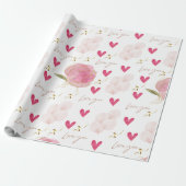 Schattige Modern Love You Bloemen Harten Wit Cadeaupapier (Uitgerold)