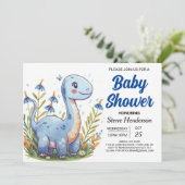 Schattige Modern Magisch Dinosaurus Boy Baby showe Kaart (Staand voorkant)