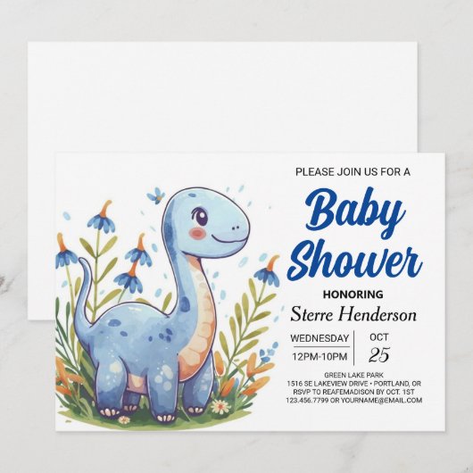 Schattige Modern Magisch Dinosaurus Boy Baby showe Kaart (Voorkant / Achterkant)