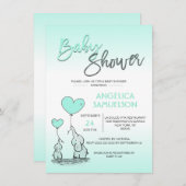 Schattige Modern MINT Mama Olifant & Baby shower Kaart (Voorkant / Achterkant)