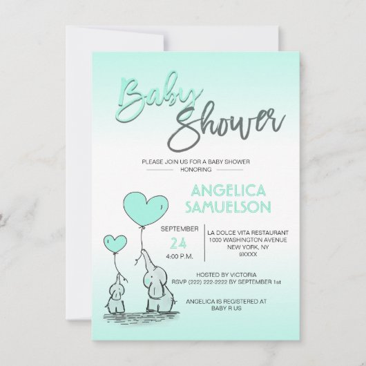 Schattige Modern MINT Mama Olifant & Baby shower Kaart (Voorkant)
