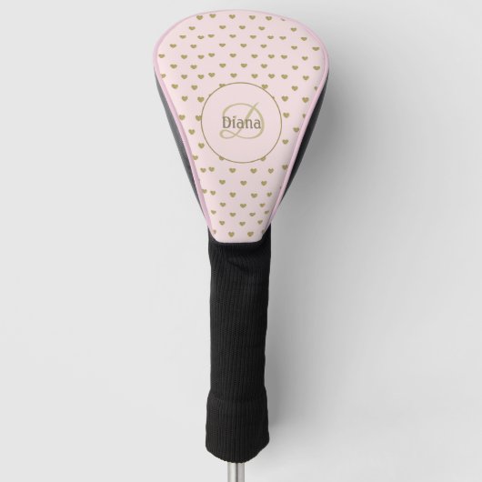 Schattige Modern Monogram Roze met Naam Golfheadcover (Voorkant)