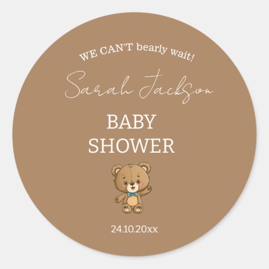 Schattige modern neutraal teddybeer Baby shower Ronde Sticker (Voorkant)