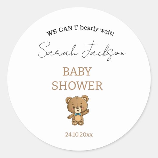 Schattige modern neutraal wit teddybeer Baby showe Ronde Sticker (Voorkant)