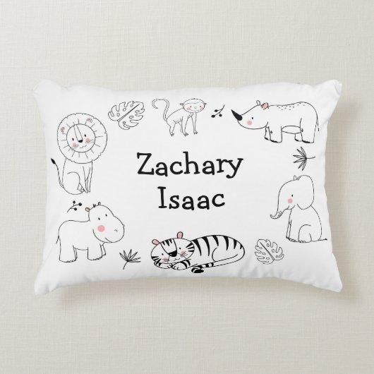Schattige Modern Oerwoud Safari Dieren Jongenskwek Accent Kussen (Voorkant)