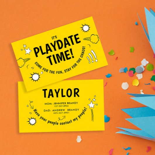 Schattige Modern Playdate Geel Leuk Cartoon Visitekaartje