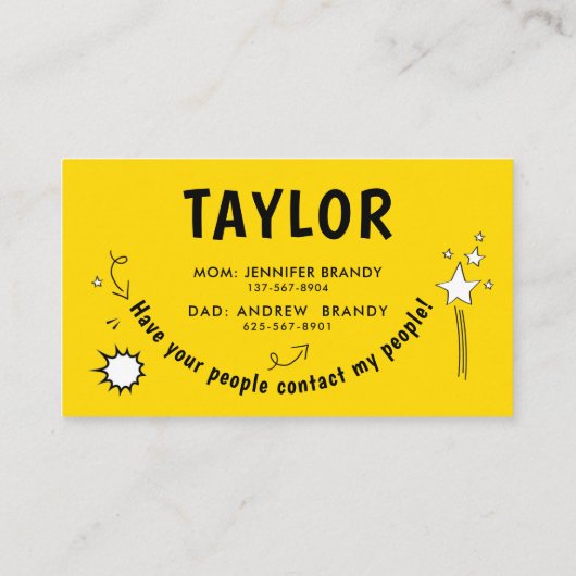 Schattige Modern Playdate Geel Leuk Cartoon Visitekaartje (Achterkant)