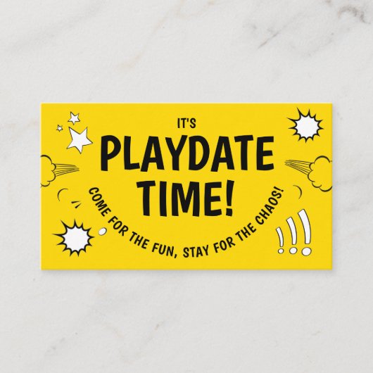 Schattige Modern Playdate Geel Leuk Cartoon Visitekaartje (Voorkant)