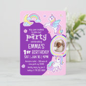 Schattige Modern Rainbow Unicorns Kind Verjaardags Kaart (Staand voorkant)