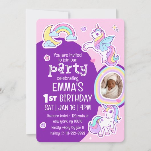 Schattige Modern Rainbow Unicorns Kind Verjaardags Kaart (Voorkant)