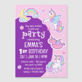 Schattige Modern Rainbow Unicorns Kind Verjaardags Magnetische Uitnodiging (Voorkant)
