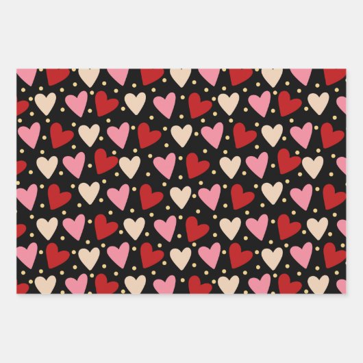 Schattige Modern Rood en Roze Liefdesharten Inpakpapier Vel (Voorkant 3)
