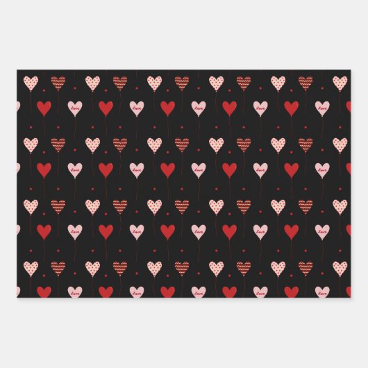 Schattige Modern Rood en Roze Liefdesharten Inpakpapier Vel (Voorkant 2)