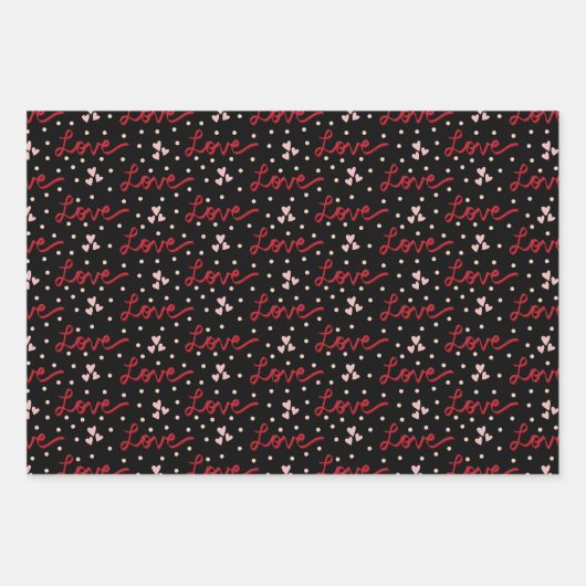 Schattige Modern Rood en Roze Liefdesharten Inpakpapier Vel (Voorkant)