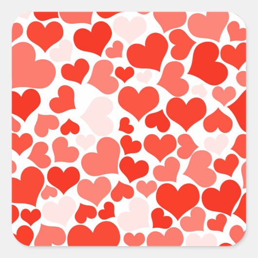 Schattige modern rood hartpatroon vierkante sticker (Voorkant)
