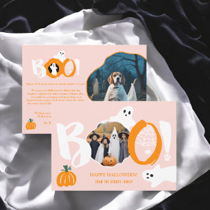 Schattige Modern roze Boo geesten 2 foto's Hallowe Feestdagenkaart