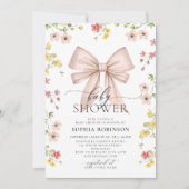 Schattige Modern Roze Bow Wildflower Meisje Baby s Kaart (Voorkant)