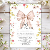 Schattige Modern Roze Bow Wildflower Meisje Baby s Kaart