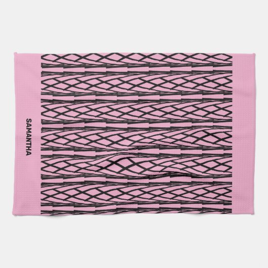 Schattige modern roze en zwart patroon theedoek (Horizontaal)