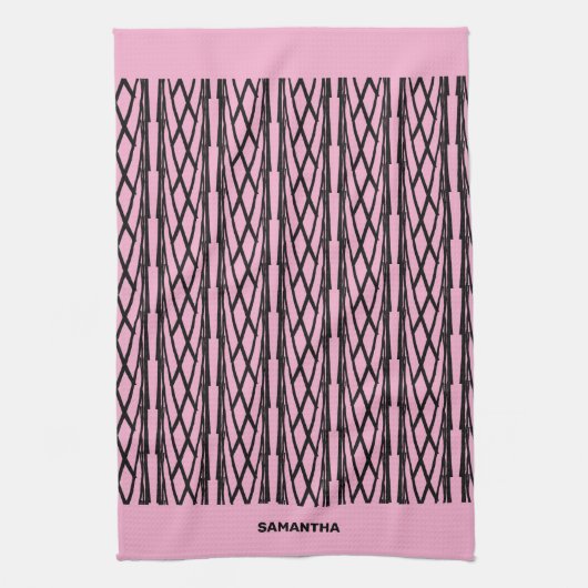 Schattige modern roze en zwart patroon theedoek (Verticaal)