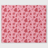 Schattige Modern Roze Rood Vrolijk Kerstpatroon Cadeaupapier (Vlak)
