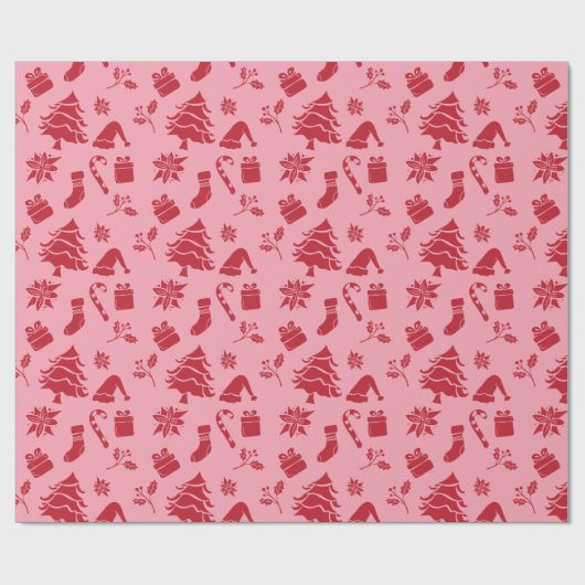 Schattige Modern Roze Rood Vrolijk Kerstpatroon Cadeaupapier (Vlak)
