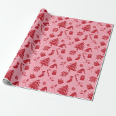 Schattige Modern Roze Rood Vrolijk Kerstpatroon Cadeaupapier (Uitgerold)