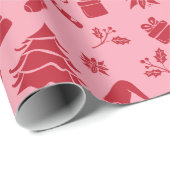 Schattige Modern Roze Rood Vrolijk Kerstpatroon Cadeaupapier (Rol Hoek)