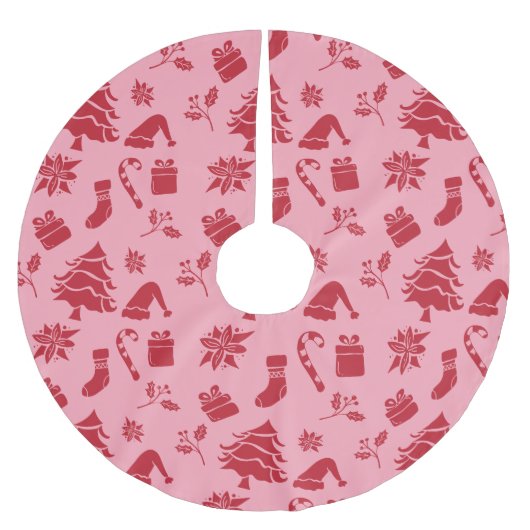 Schattige Modern Roze Rood Vrolijk Kerstpatroon Kerstboom Rok (Voorkant)
