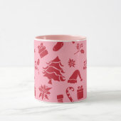Schattige Modern Roze Rood Vrolijk Kerstpatroon Mok (Midden)
